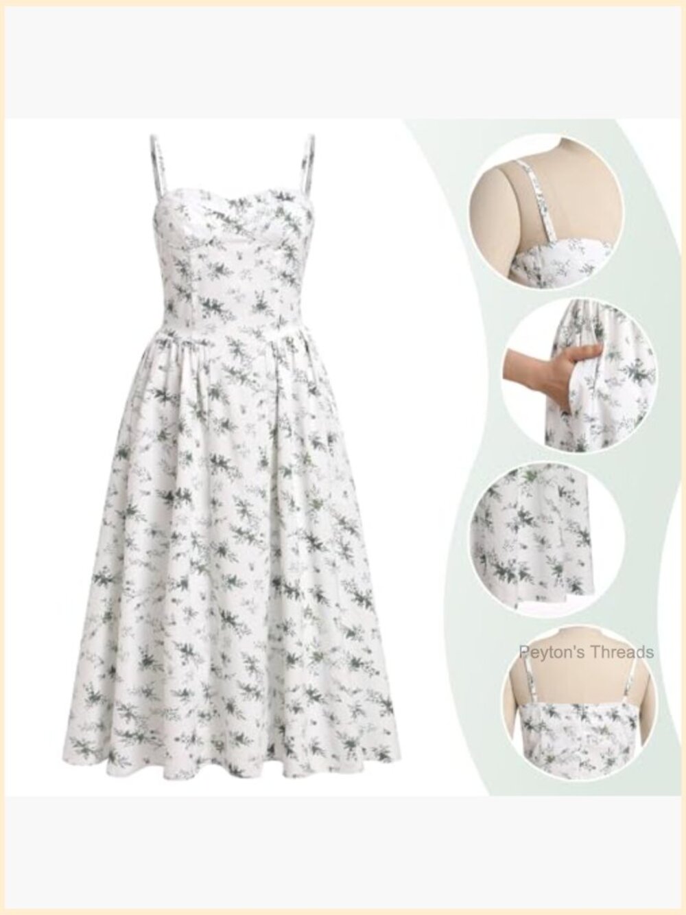 Sexy Spaghetti Strap Bustier Midi Dress with Pockets Flowy Pleated Hem - Picture 4 of 7